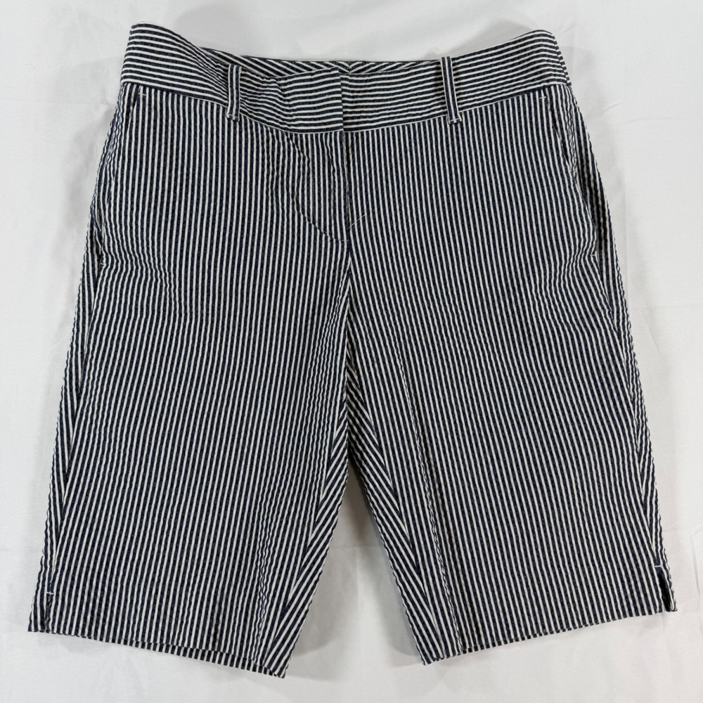 Ann Taylor Devin Fit‎ Seersucker Striped Shorts Navy Blue White Womens Size 2